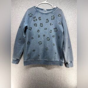 Easel Gray Leopard Print Crew Neck Sweater